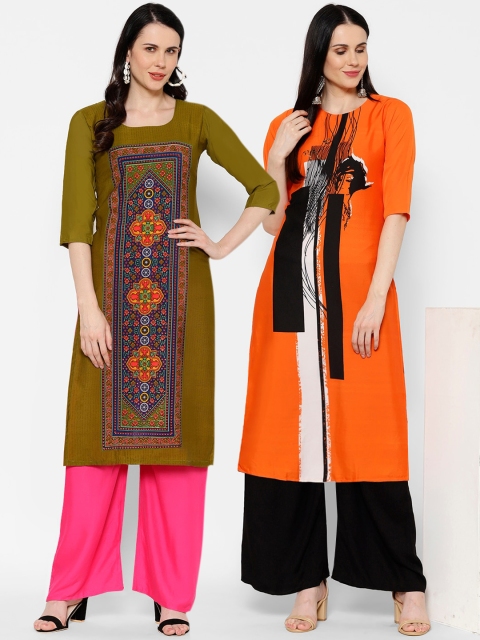 7Threads Women Multicoloured & Multicoloured Embroidered Straight Kurta, Multi