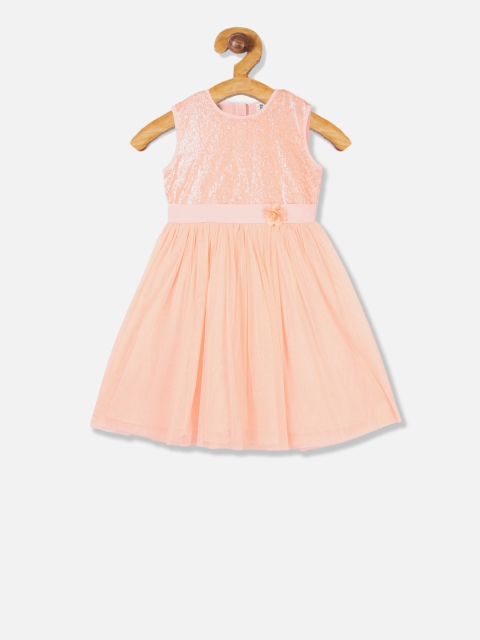 Cherokee Girls Peach-Coloured Embellished Fit and Flare Dress