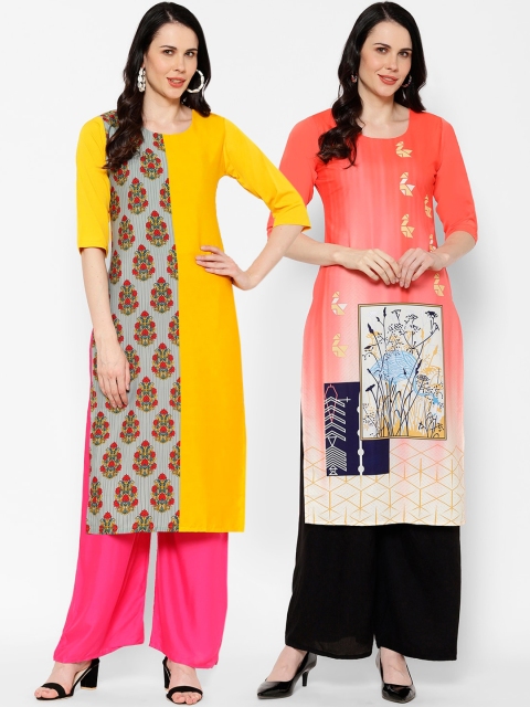 7Threads Women Pack Of 2 Printed Straight Kurta, Multi