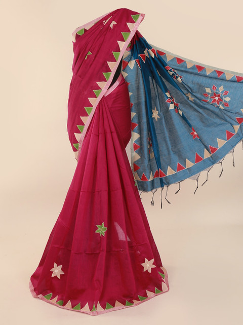 Pothys Magenta Embroidered Cotton Blend Saree 
Pothys Magenta Embroidered Cotton Blend Saree