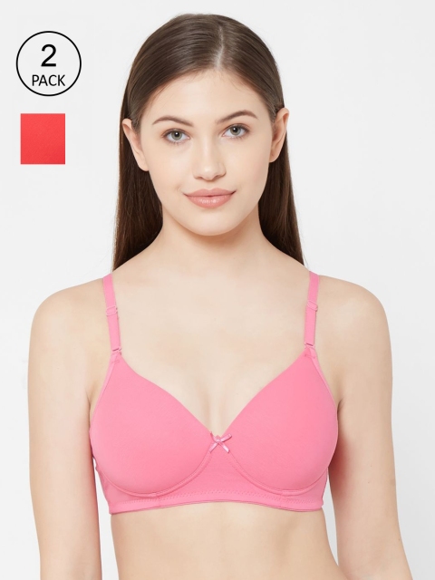 Juliet Women Pack Of 2 Solid Non-Wired Non-Padded Everyday Bra 1059, Pink
