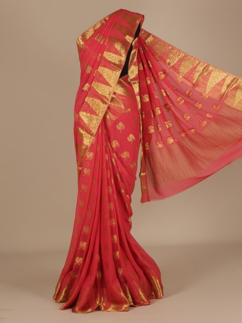 Pothys Peach-Coloured Woven Design Poly Chiffon Saree
