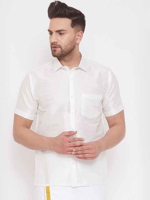 VASTRAMAY Men White Solid Casual Shirt