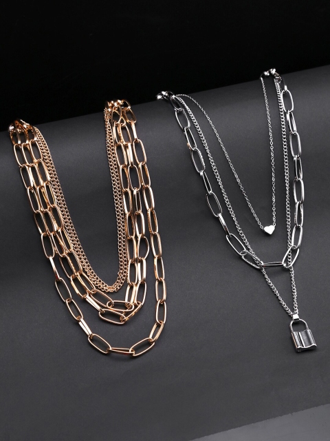 Yellow Chimes Set Of 2 Rose-Gold Plated & Silver-Toned Multi-Layered Choker Necklaces
Yellow Chimes Set Of 2 Rose-Gold Plated & Silver-Toned Multi-Layered Choker Necklaces