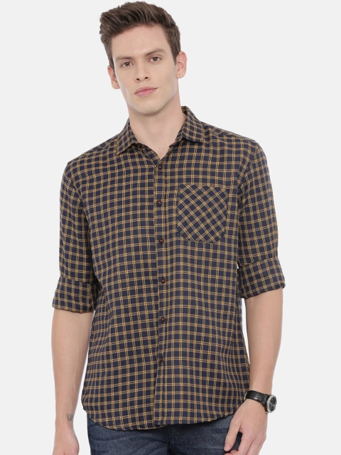 William White Men Yellow Slim Fit Checked Casual Shirt