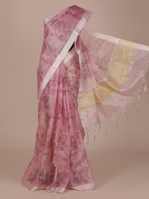 Pothys Pink Printed Cotton Blend Saree