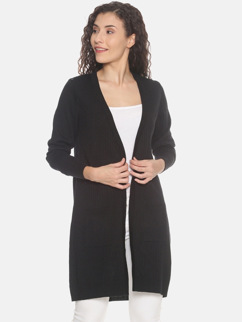 BEVERLY BLUES Women Black Solid Open Front Shrug