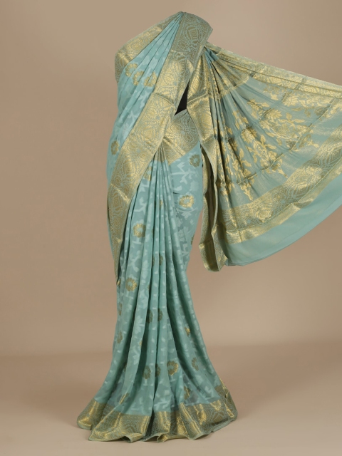 Pothys Blue Woven Design Poly Chiffon Saree