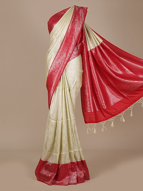 Pothys Cream-Coloured Woven Design Art Silk Saree