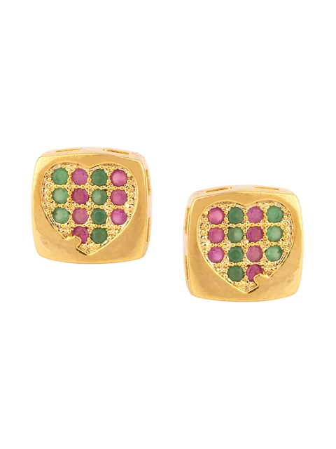 Voylla Gold-Plated & Pink CZ Square Studs
