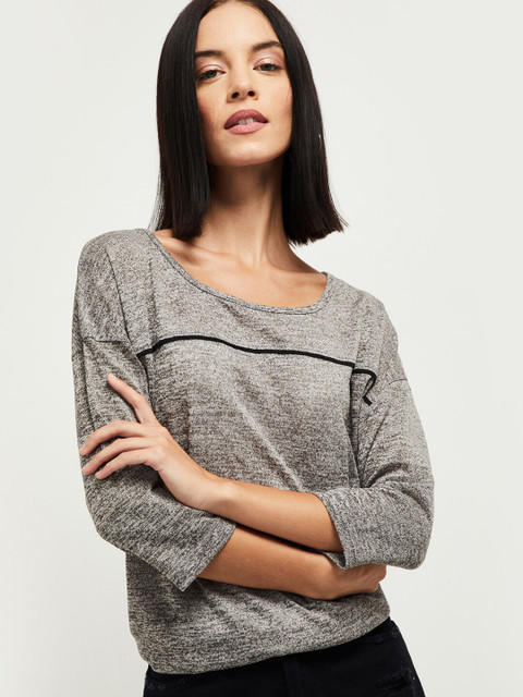 max Women Charcoal Grey Self Design Round Neck T-shirt
max Women Charcoal Grey Self Design Round Neck T-shirt