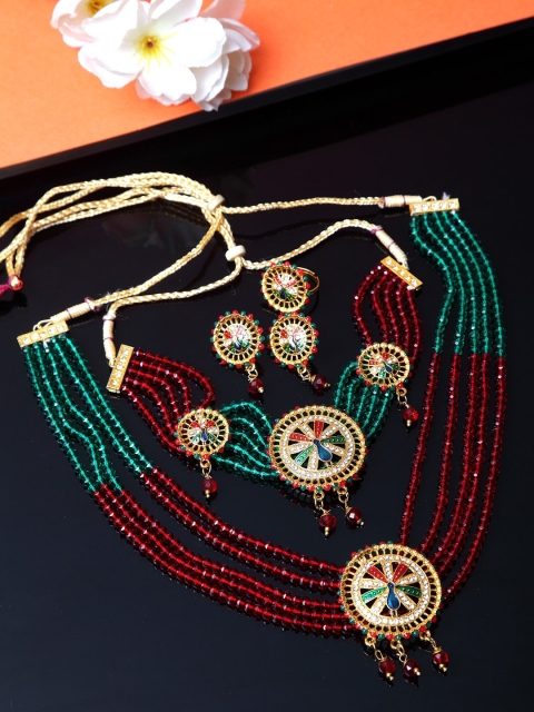 Shining Diva Set Of 2 Red Gold-Plated Artificial Stones And Beads-Studded Antique Jewellery Set
Shining Diva Set Of 2 Red Gold-Plated Artificial Stones And Beads-Studded Antique Jewellery Set