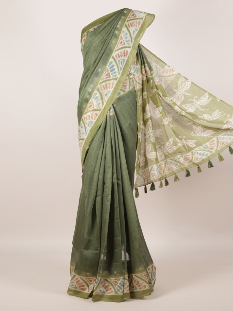 Pothys Green Solid Jute Silk Saree