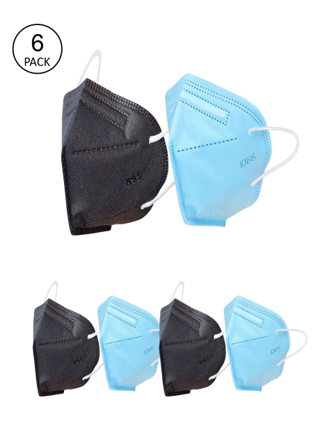 OOMPH Unisex Pack Of 6 Solid 5-Ply Reusable KN95 Protective Masks, Black
