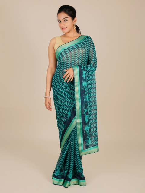 Pothys Green Printed Poly Georgette Saree