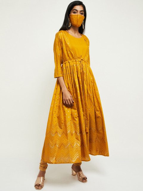 max Women Mustard Yellow Printed Anarkali Kurta & Face Mask
max Women Mustard Yellow Printed Anarkali Kurta & Face Mask