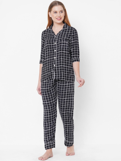 Sweet Dreams Women Black & White Checked Night Suit