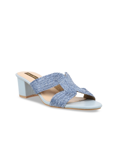 Flat n Heels Women Blue Woven Design Block Heels