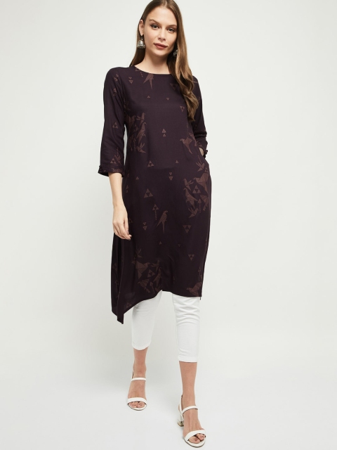 max Women Purple Printed Asymmetric Kurta