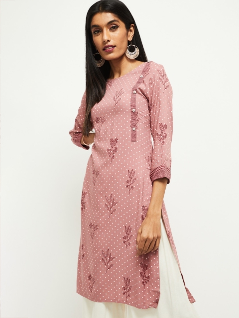 max Women Mauve Embroidered Straight Kurta