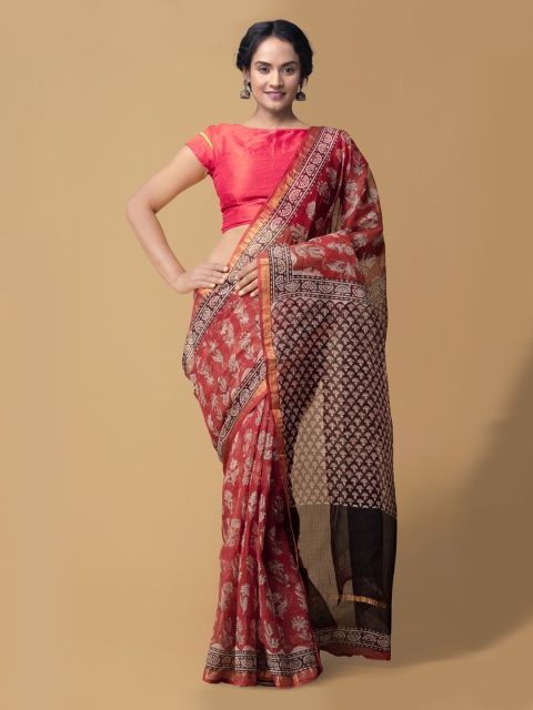Unnati Silks Red Pure Cotton Printed Kota Saree