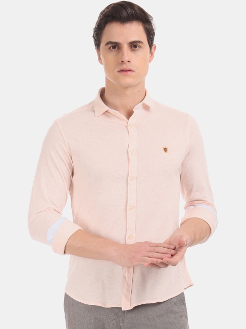 True Blue Men Peach-Coloured Slim Fit Solid Casual Shirt