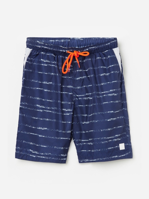 Fame Forever by Lifestyle Boys Navy Blue Striped Slim Fit Regular Shorts