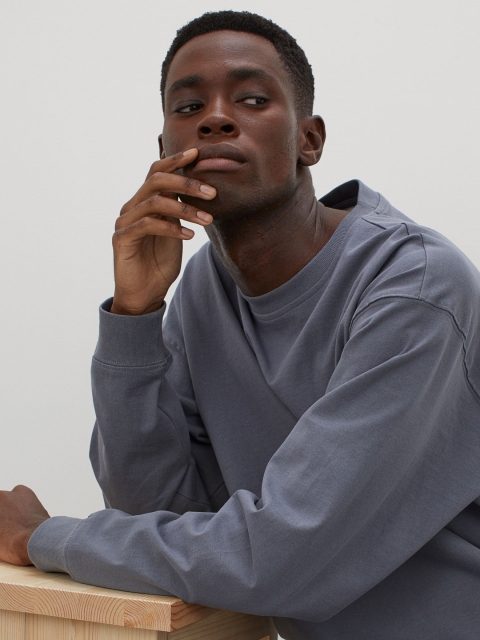 H&M Grey Long-Sleeved Cotton T-shirt
