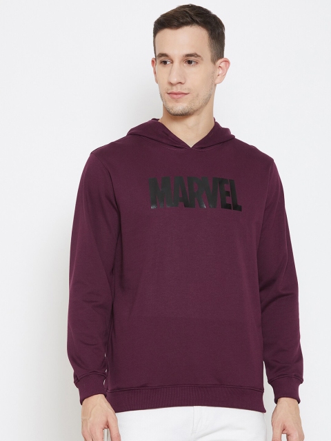 Marvel by Wear Your Mind Men Burgundy Printed Hooded Sweatshirt