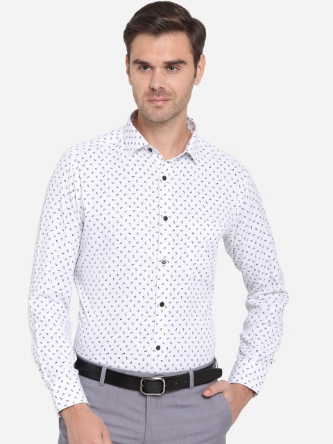 Greenfibre Men White & Black Slim Fit Printed Formal Shirt
