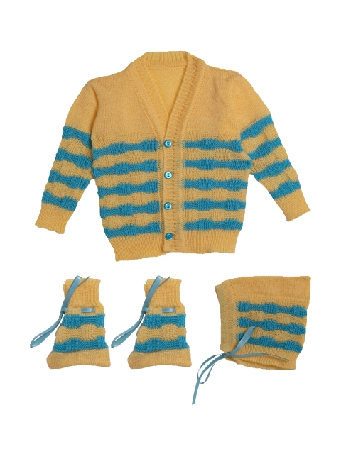 Little Angels Infants Yellow Striped Cardigan Sweater & Booties