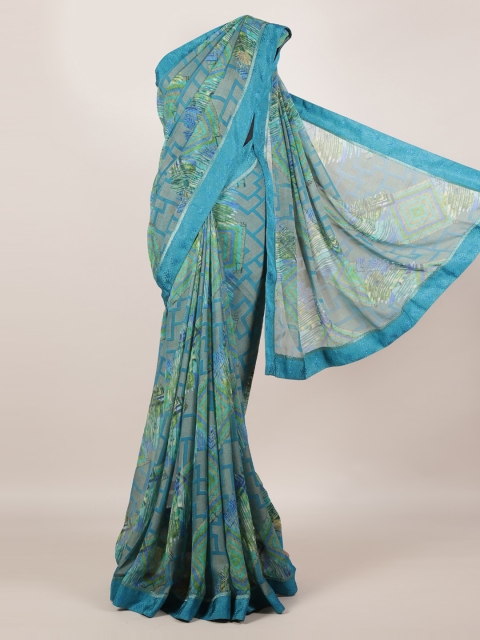 Pothys Green Printed Poly Georgette Saree
