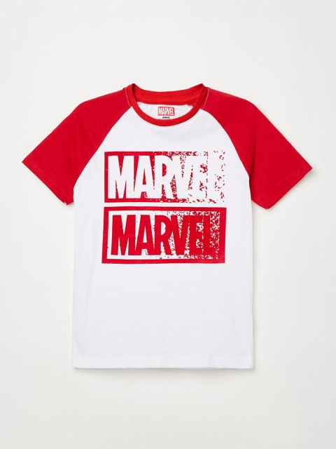 Fame Forever by Lifestyle Boys White & Red Marvel Print Round Neck T-shirt