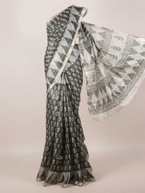 Pothys Green Printed Jute Silk Saree