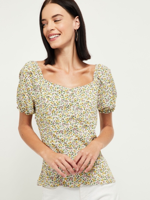 max Women Cream-Coloured Printed Top