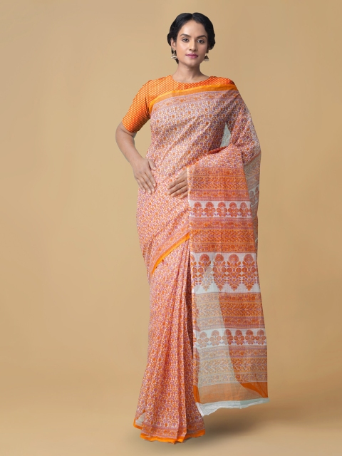 Unnati Silks Off-White Pure Cotton Block Printed Kota Saree