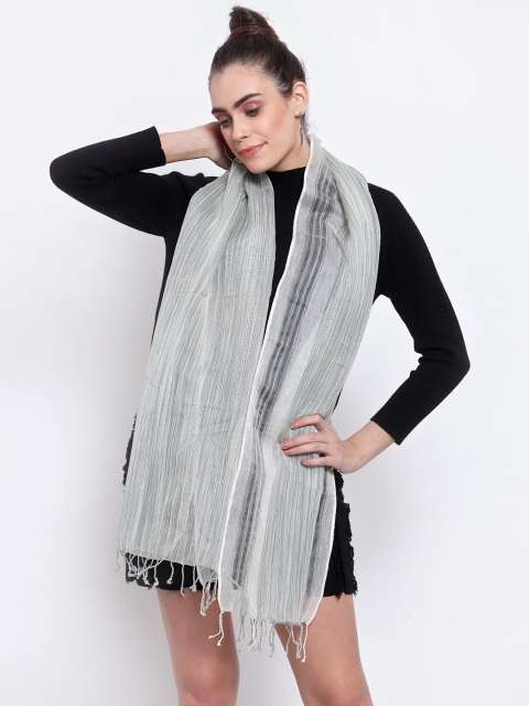 J Style Women Grey & White Striped Stole