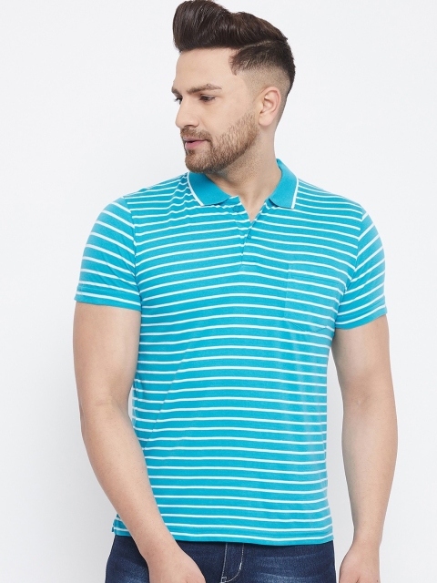 Adobe Men Blue Striped Polo Collar T-shirt