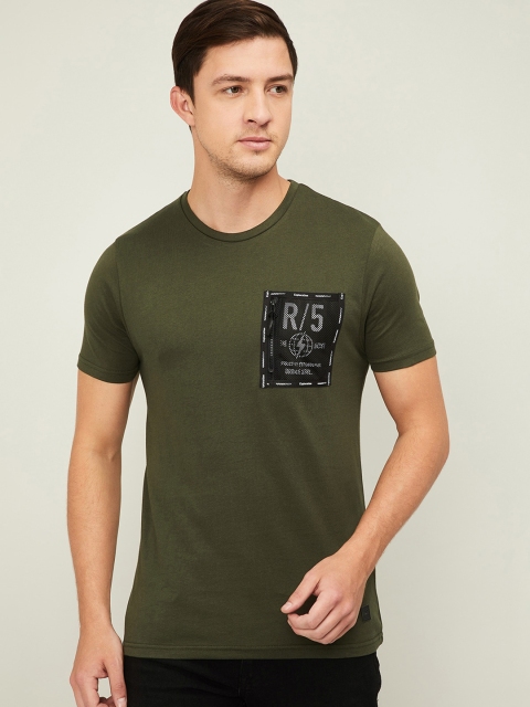 Bossini Men Olive Green Printed Round Neck T-shirt
