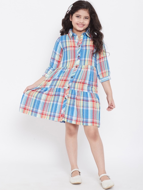 Stylo Bug Girls Blue Checked Shirt Dress
