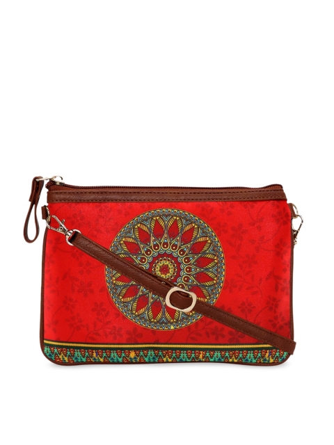 All Things Sundar Red & Green Printed Sling Bag
