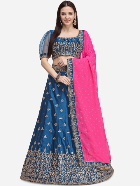 NAKKASHI Navy Blue & Gold-Toned Embroidered Semi-Stitched Lehenga & Unstitched Blouse with Dupatta
NAKKASHI Navy Blue & Gold-Toned Embroidered Semi-Stitched Lehenga & Unstitched Blouse with Dupatta