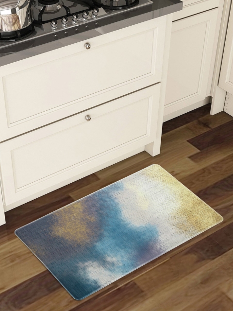 OBSESSIONS Blue & White Printed Kitchen Mat