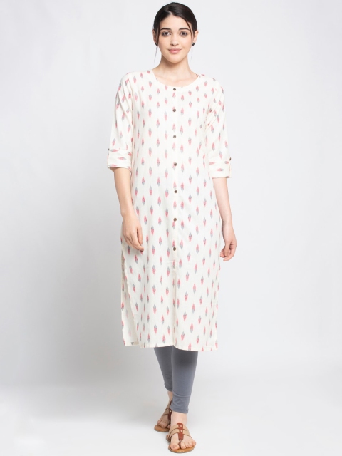 ALC Creations Women White Checked Straight Kurta