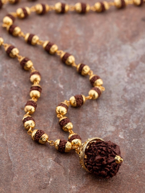 Dare by Voylla Men Gold-Toned & Brown Brass Gold-Plated Rudraksha Necklace