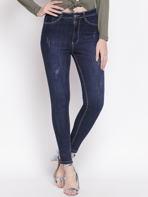fungus Women Blue Slim Fit High-Rise Mildly Distressed Jeans