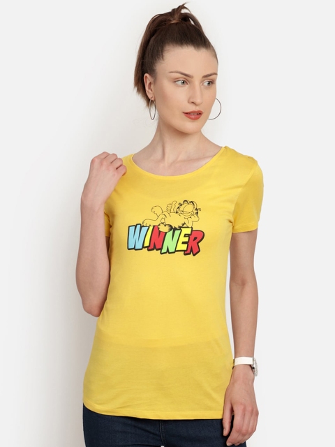 Free Authority Yellow Garfield Print Round Neck T-shirt