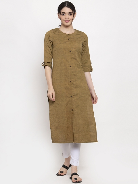 ALC Creations Women Olive Green Solid Straight Kurta