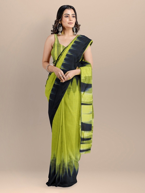 BharatSthali Green Silk Cotton Woven Design Ikat Saree