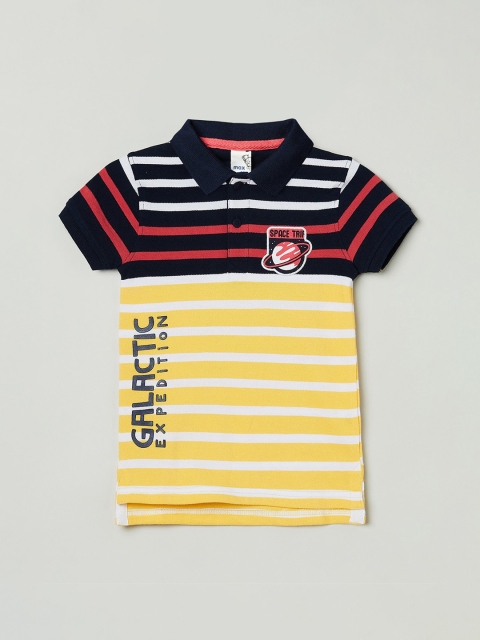 max Boys Multicoloured Striped Cotton Polo Collar T-shirt, Multi